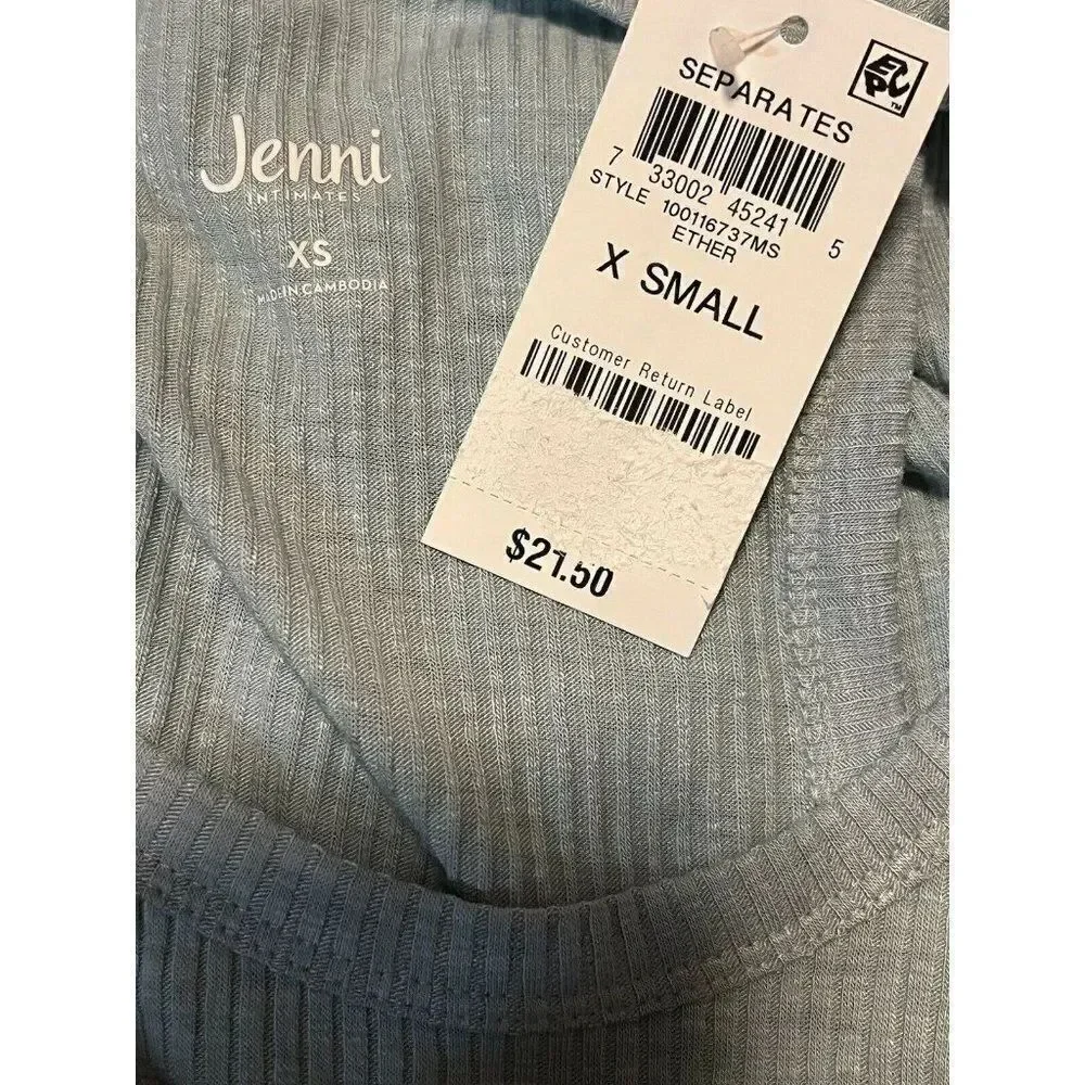 Jenni Ether Blue Solid Ribbed Lounge Pajama Tank Top Extra Small NWT